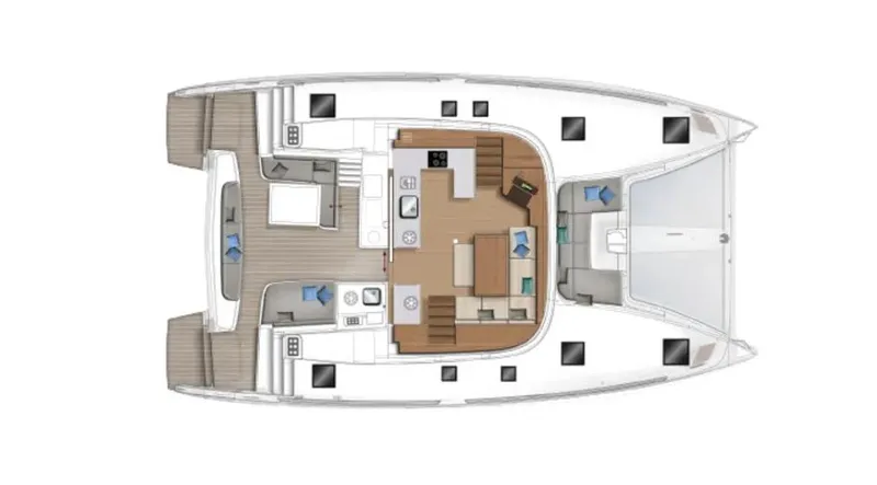 Navillus-3 Yacht Photos Pics Floor plan of a 2022 Lagoon 46 catamaran, showcasing interior layout and design.
