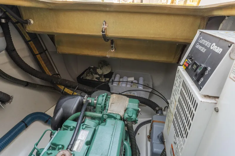 Grand Crew Yacht Photos Pics Engine room of 2019 Fountaine Pajot 47 with Cummins Onan generator.