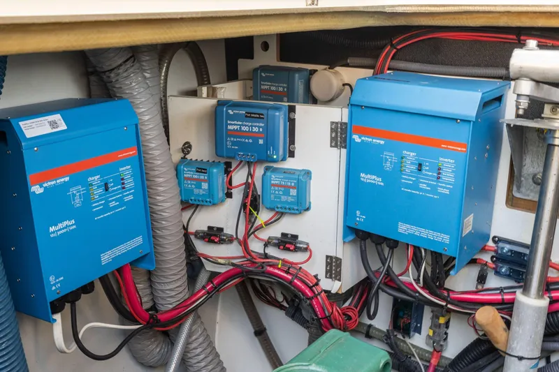 Grand Crew Yacht Photos Pics Electrical system of a 2019 Fountaine Pajot 47 catamaran with Victron Energy components.