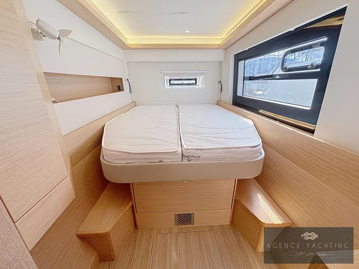 Kaija Yacht Photos Pics Luxurious cabin interior of 2022 Nautitech 46 Open catamaran with modern design and ample natural light.