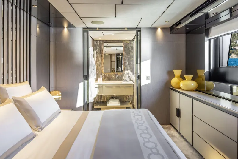  Yacht Photos Pics Luxurious yacht bedroom interior with modern design, featuring elegant decor and a spacious layout, 2022.