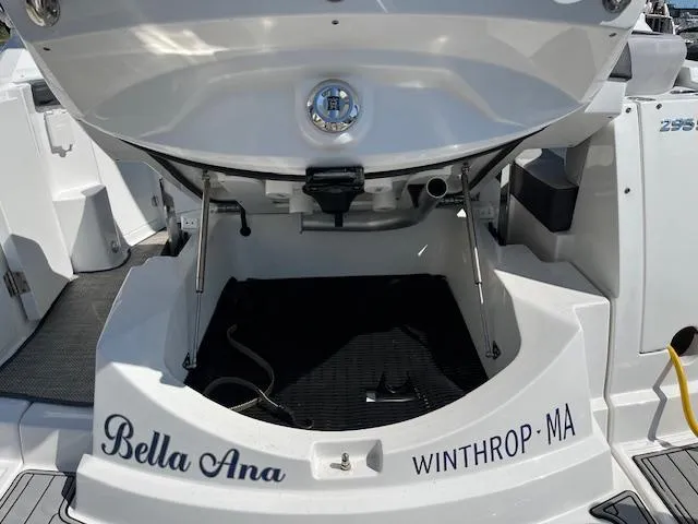  Yacht Photos Pics 2022 Monterey 295 Sport Yacht stern with "Bella Ana" and "Winthrop MA" text.