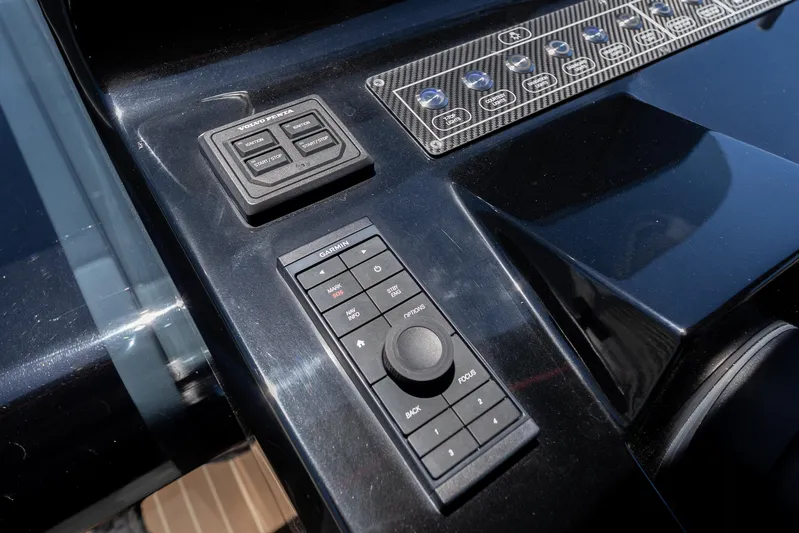  Yacht Photos Pics Control panel of 2024 Solaris Power 40 Open yacht, featuring modern navigation controls.