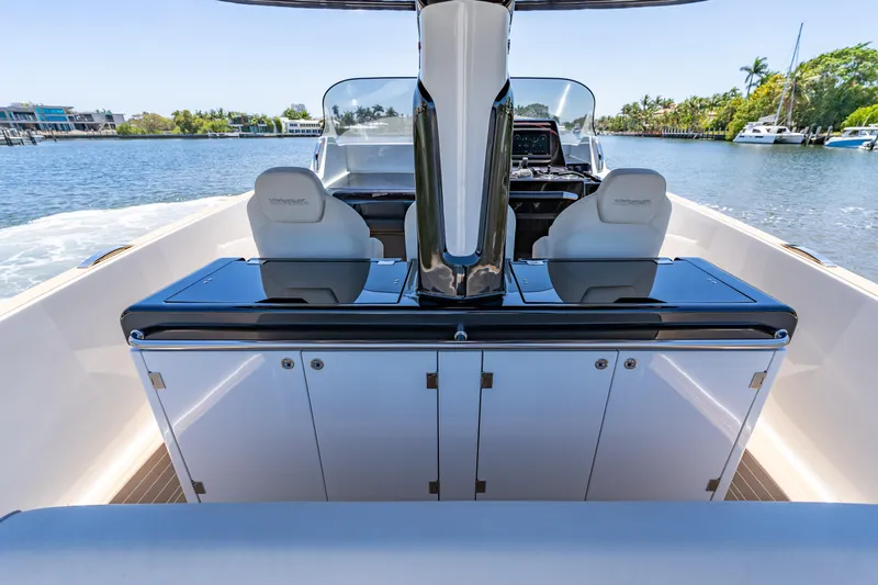  Yacht Photos Pics 2024 Solaris Power 40 Open yacht interior with sleek seating and modern design.