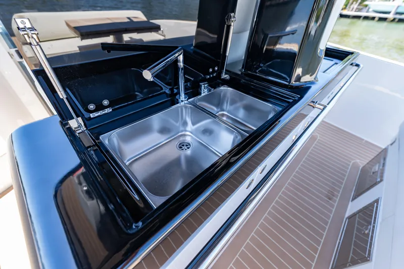  Yacht Photos Pics Stainless steel sink on 2024 Solaris Power 40 Open yacht deck.
