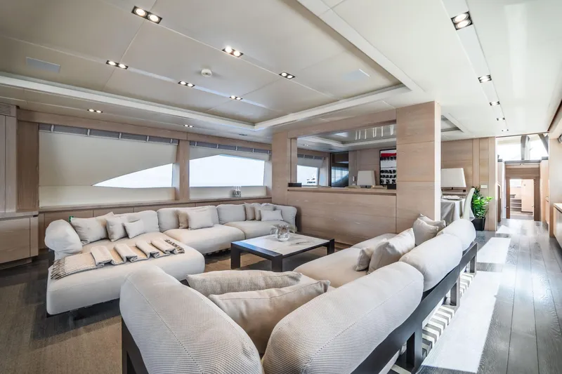 Fast & Furious Yacht Photos Pics Luxurious interior of 2016 AB 145 yacht with modern furnishings and elegant design.
