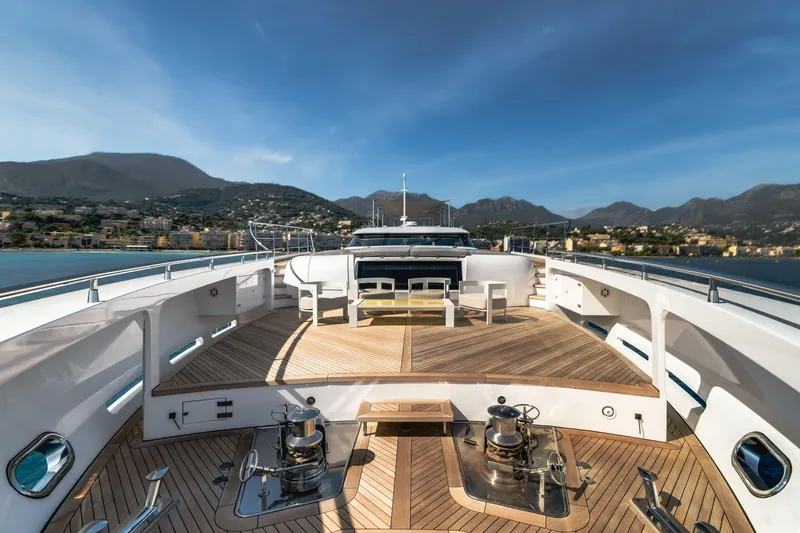 Fast & Furious Yacht Photos Pics Luxurious AB 145 yacht deck with scenic coastal view, 2016 model.