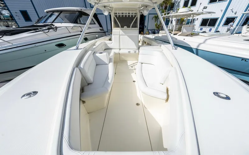 Liquid Asset Yacht Photos Pics 2012 SeaVee 39 LE boat with spacious white seating and sleek design.