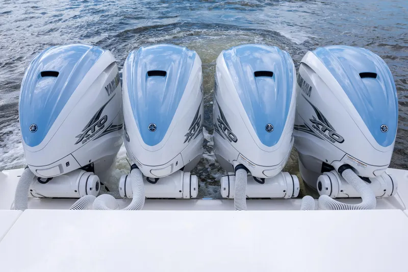  Yacht Photos Pics Four Yamaha XTO outboard engines on a 2022 Pursuit S 428 Sport boat.
