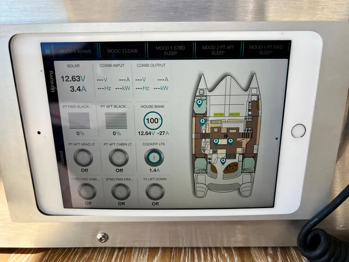 Fido Yacht Photos Pics Control panel display on 2017 Xquisite Yachts X5, showing system status and layout.