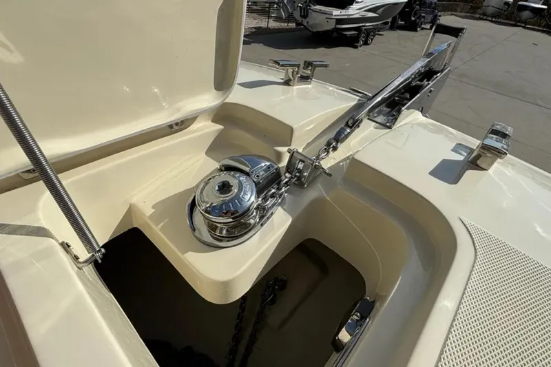  Yacht Photos Pics 2024 Capoforte FX270 boat anchor system with polished metal components.