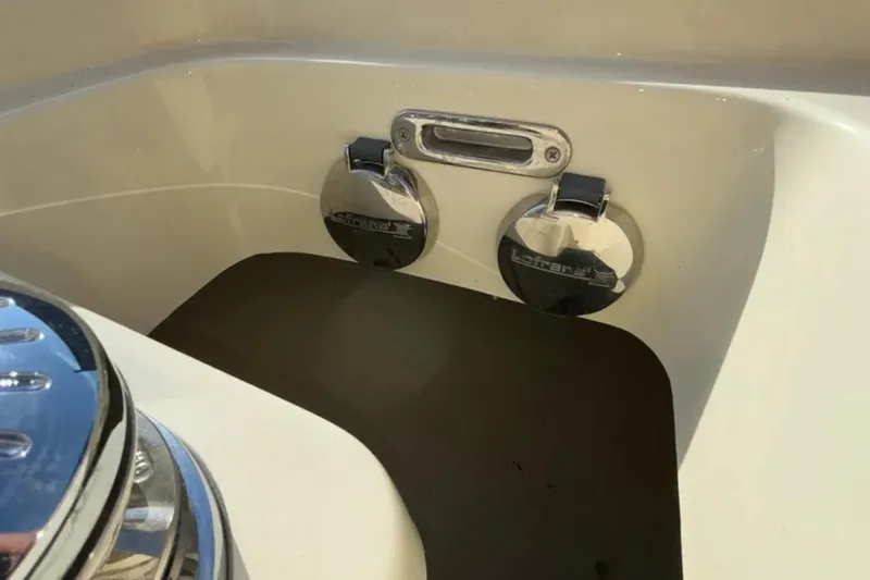  Yacht Photos Pics 2024 Capoforte FX270 boat detail with chrome fittings and sleek design.