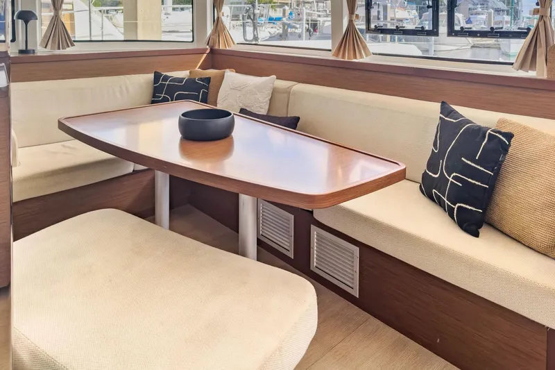 Sweet Sweet Life Yacht Photos Pics Interior of 2020 Lagoon 42 yacht with cozy seating and stylish cushions.