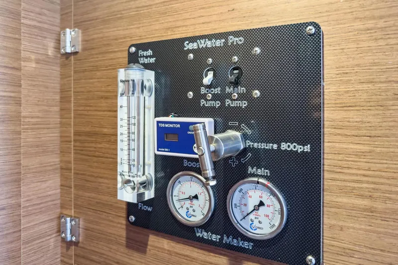 Sweet Sweet Life Yacht Photos Pics Control panel of a 2020 Lagoon 42 yacht's Sea Water Pro water maker system.