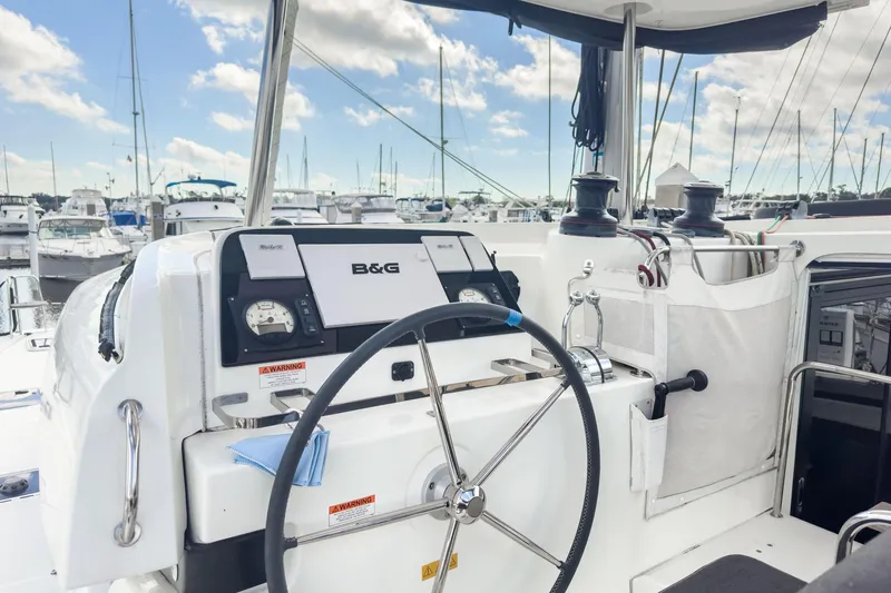 Sweet Sweet Life Yacht Photos Pics Helm of 2020 Lagoon 42 catamaran with B&G navigation system, docked at marina.