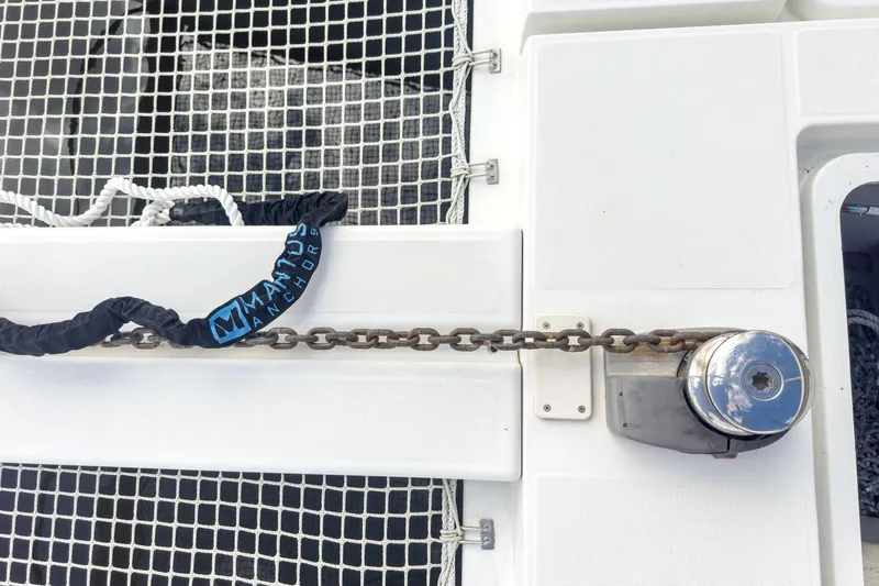 Sweet Sweet Life Yacht Photos Pics Anchor chain and winch on 2020 Lagoon 42 catamaran deck.
