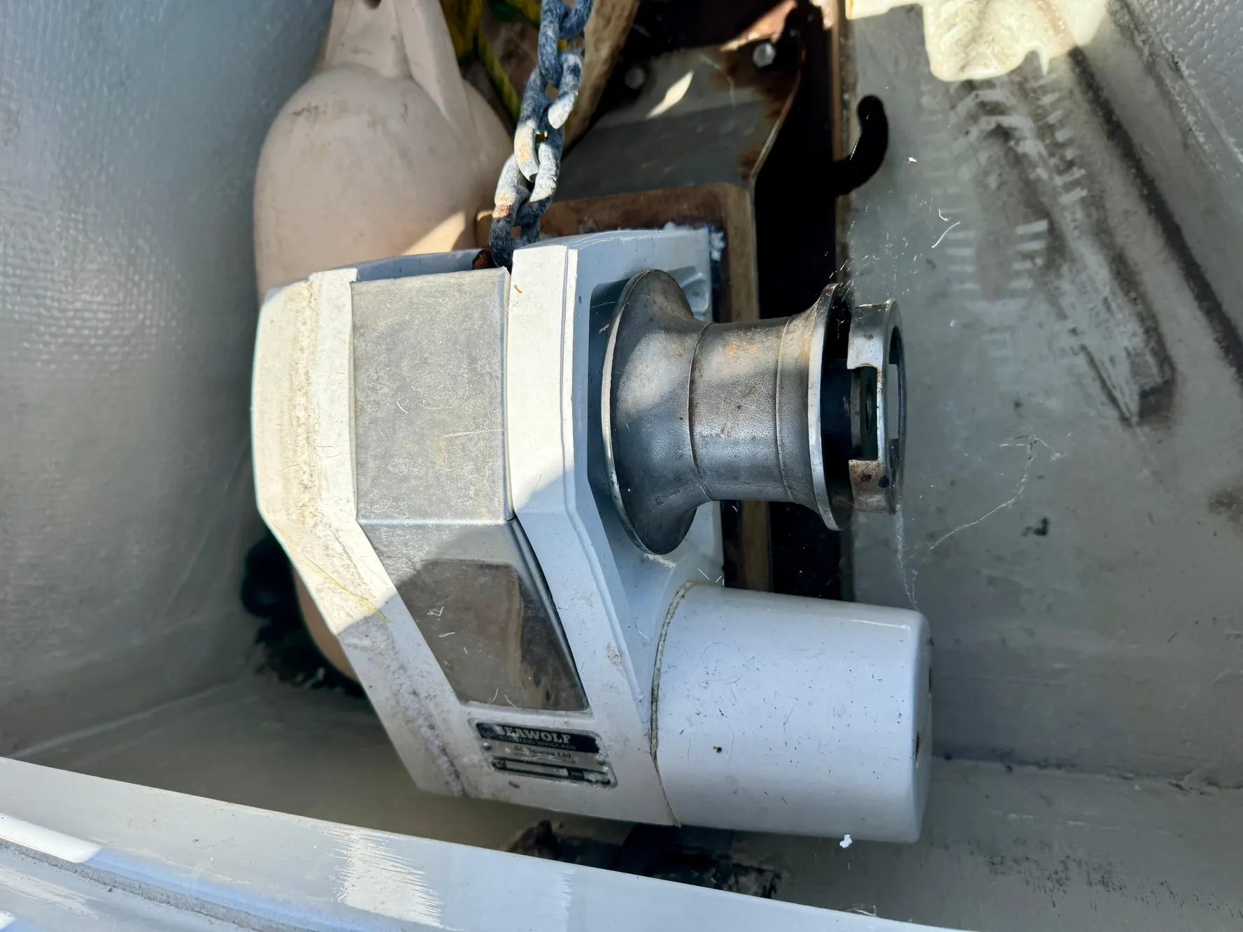 Anchor winch on 1979 Islander IP Peterson 40 sailboat deck.