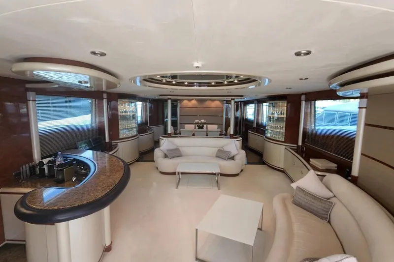  Yacht Photos Pics Luxurious interior of 2002 Horizon 105 yacht with elegant seating and modern design.