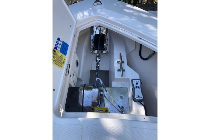 No Jet Lag Yacht Photos Pics 2019 Pursuit S 288 Sport anchor compartment with chain and winch system.