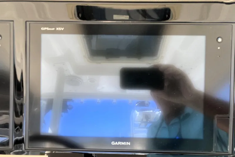 No Jet Lag Yacht Photos Pics Garmin GPSmap XSV display on 2019 Pursuit S 288 Sport boat dashboard.