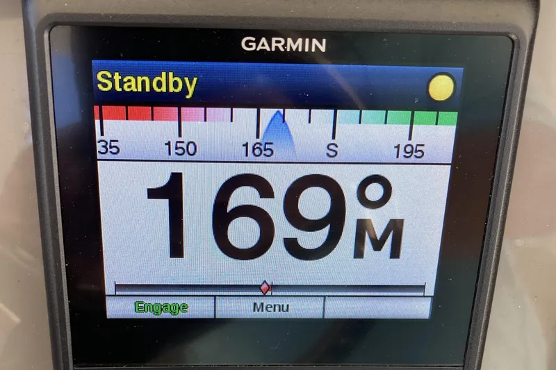 No Jet Lag Yacht Photos Pics Garmin marine display showing 169&deg; heading on Pursuit S 288 Sport, 2019 model.