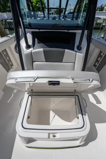 Jokers Jewel Yacht Photos Pics 2019 Wellcraft 352 Fisherman boat with open storage compartment, showcasing sleek design and functionality.
