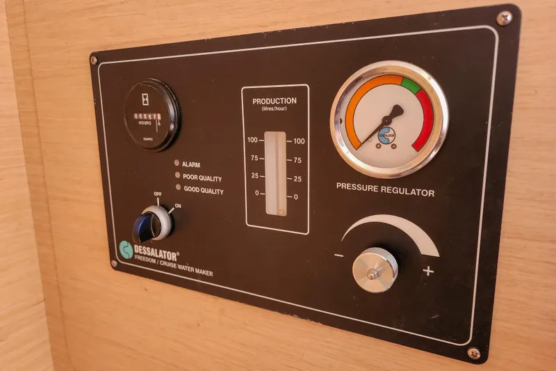 Curvy Mermaid Yacht Photos Pics Control panel of a Dessalator water maker on a 2017 Lagoon 42 Owners Version yacht.