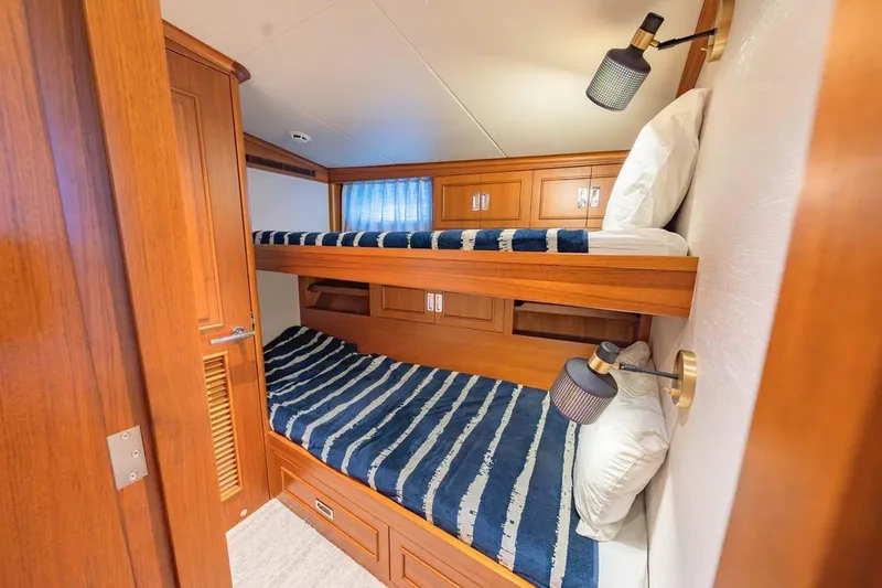 Catch Yacht Photos Pics Cozy wooden bunk beds in 1984 Feadship Yacht Fish cabin.