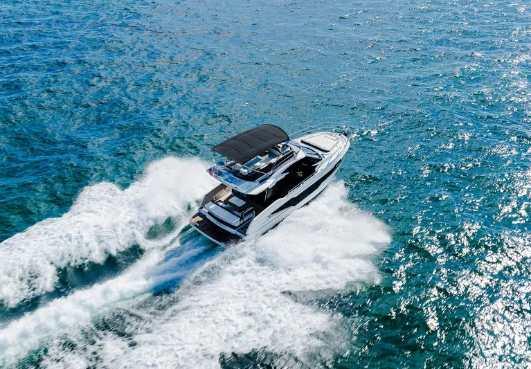 Lei Vola Yacht Photos Pics 2022 Galeon 400 Fly yacht cruising on open water.