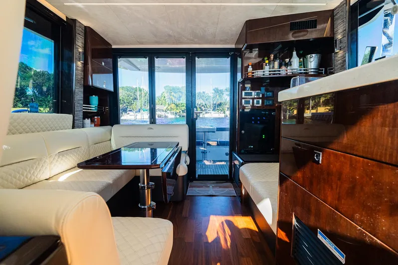 Lei Vola Yacht Photos Pics Luxurious interior of 2022 Galeon 400 Fly yacht with elegant seating and modern amenities.