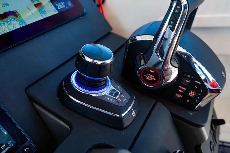  Yacht Photos Pics Control panel of 2023 Nimbus Tender 11 boat with joystick and throttle.