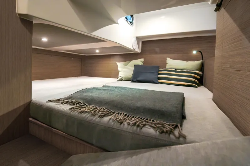  Yacht Photos Pics Luxurious cabin interior of 2024 Beneteau Gran Turismo 32 Inboard yacht.