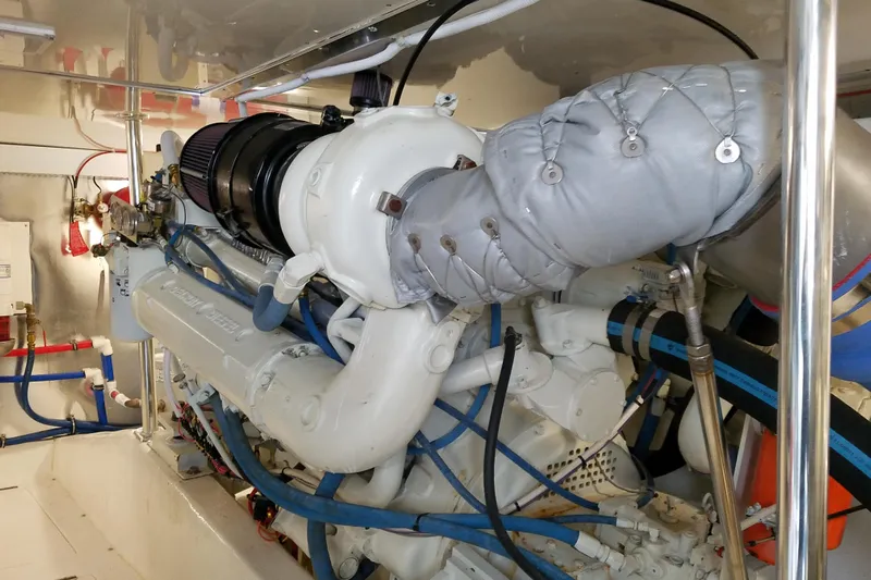  Yacht Photos Pics Engine room of Ocean Yachts 55 Super Sport 1982, featuring modernized components.