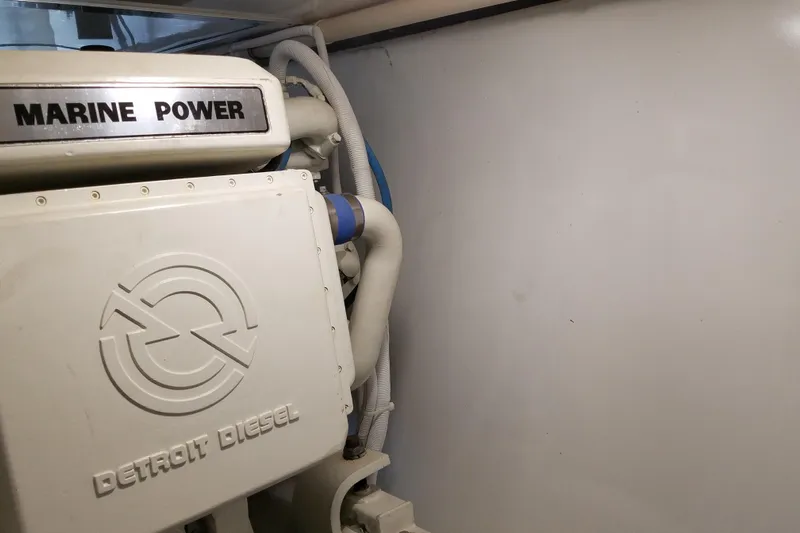  Yacht Photos Pics Engine room of 1982 Ocean Yachts 55 Super Sport with Detroit Diesel engine.