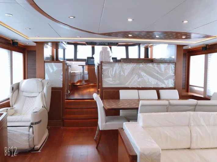  Yacht Photos Pics Luxurious interior of 2026 Selene 60 Explorer yacht with elegant seating and modern design.