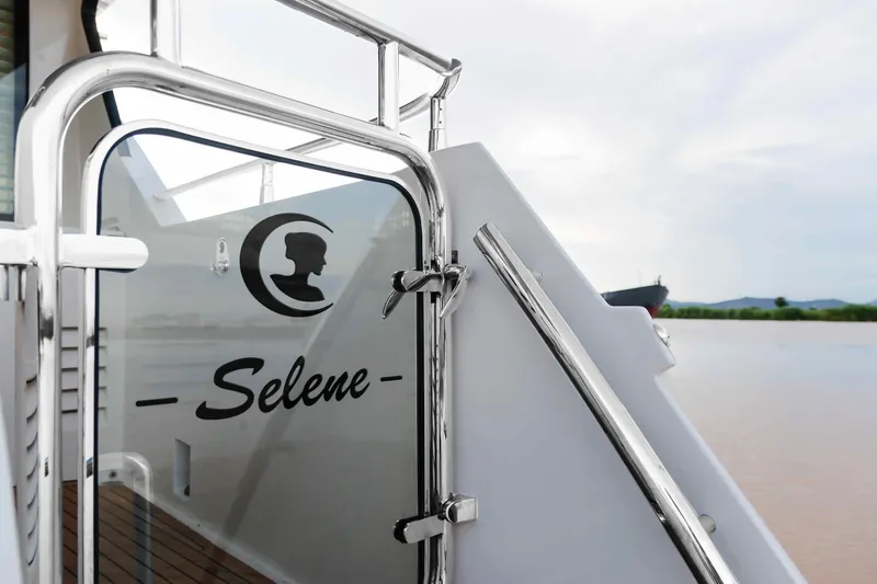 Yacht Photos Pics Selene 60 Explorer yacht, 2026 model, featuring sleek design and modern glass door.