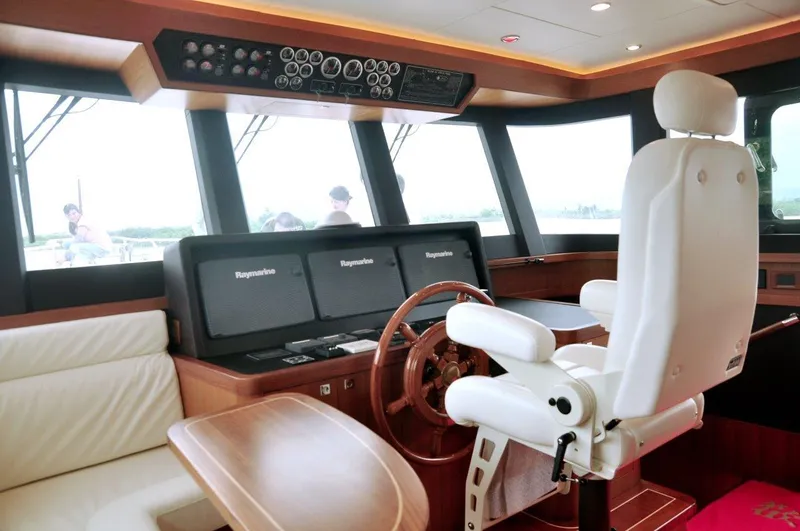  Yacht Photos Pics Helm of 2026 Selene 60 Explorer yacht with modern navigation equipment.