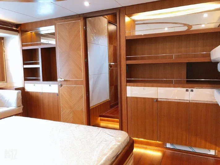  Yacht Photos Pics Luxurious interior of 2026 Selene 60 Explorer yacht with elegant wood finishes and modern design.