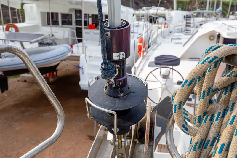  Yacht Photos Pics Jeanneau Sun Odyssey 439 sailboat deck with rigging and ropes, 2013 model.