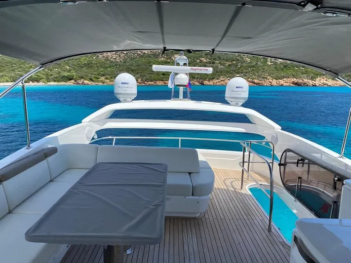 Panamera Yacht Photos Pics Luxurious 2020 Princess F62 yacht with spacious deck overlooking clear blue waters.