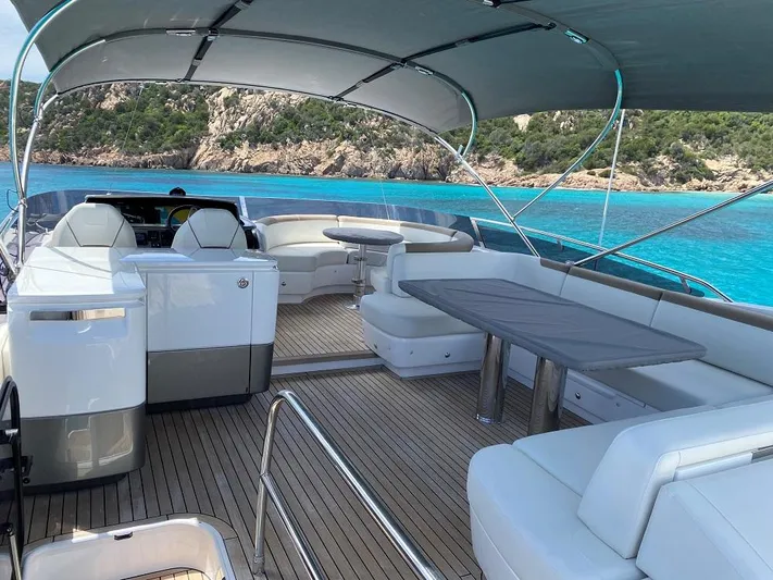 Panamera Yacht Photos Pics Luxurious 2020 Princess F62 yacht with spacious deck, elegant seating, and stunning ocean view.