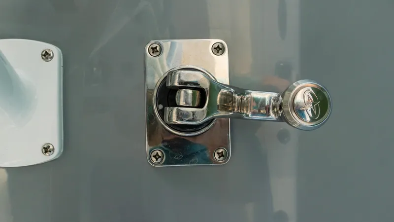  Yacht Photos Pics Chrome latch detail on 2025 Invincible 36 Open Fisherman boat.