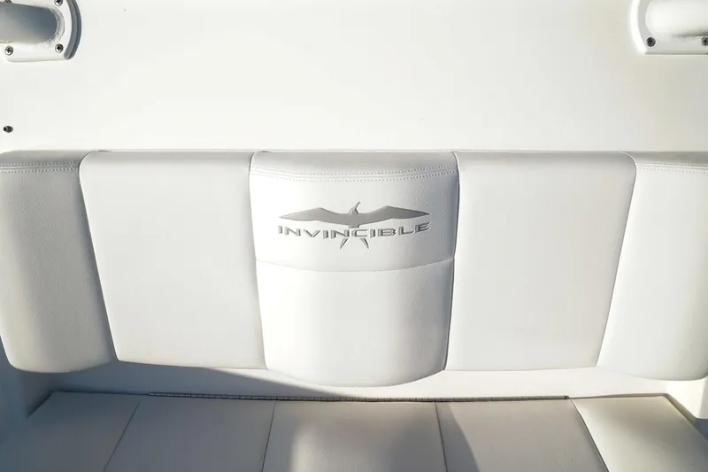 Another One Yacht Photos Pics White seating on 2019 Invincible 40 Catamaran with logo.