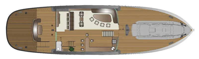 Svetlana (as Is) Yacht Photos Pics Top view of 2027 AvA Yachts Svetlana deck layout, featuring seating and tender area.