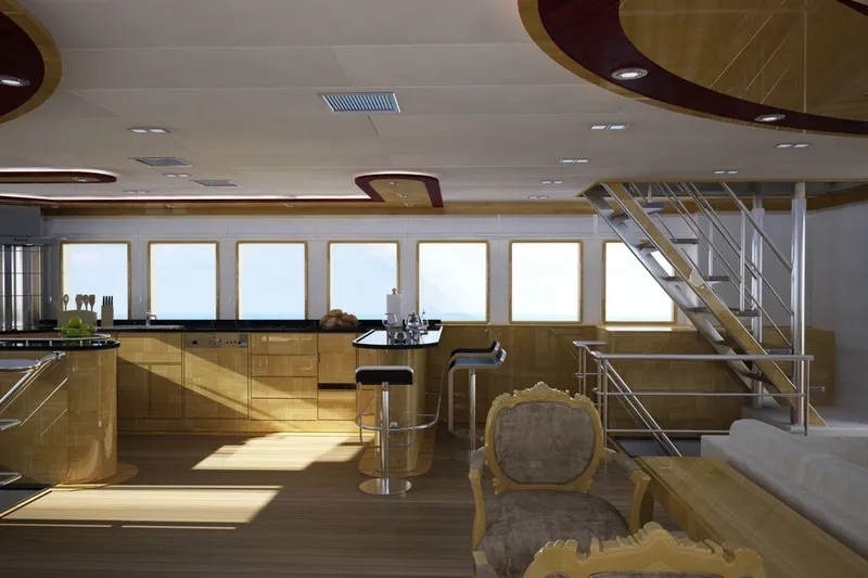 Svetlana (as Is) Yacht Photos Pics Luxurious interior of 2027 AvA Yachts Svetlana, featuring modern kitchen and elegant seating.