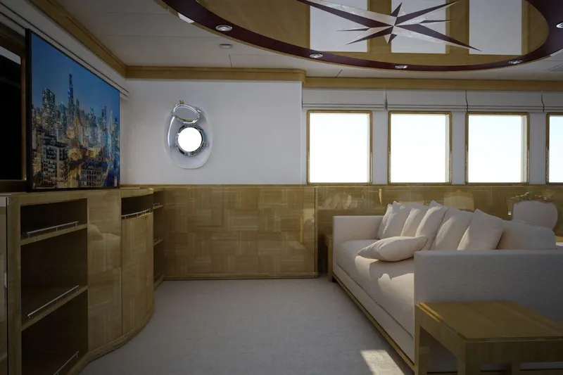 Svetlana (as Is) Yacht Photos Pics Luxurious AvA Yachts Svetlana 2027 interior with elegant sofa and large windows.