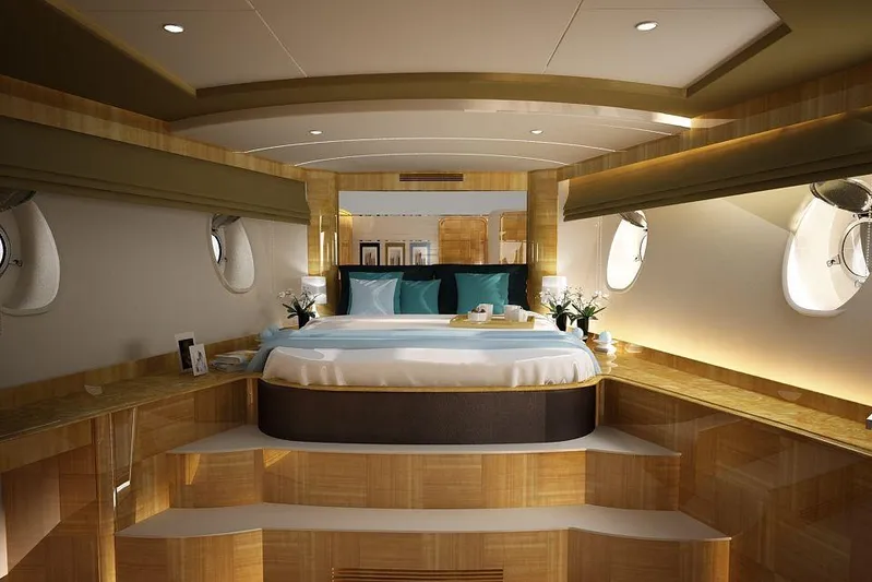 Svetlana (as Is) Yacht Photos Pics Luxurious AvA Yachts Svetlana 2027 bedroom with elegant wood finishes and modern design.