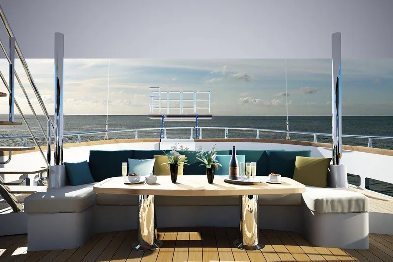 Svetlana (as Is) Yacht Photos Pics Luxurious AvA Yachts Svetlana 2027 deck with elegant seating and ocean view.