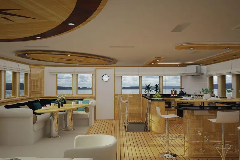 Svetlana (as Is) Yacht Photos Pics Luxurious interior of 2027 AvA Yachts Svetlana, featuring elegant wood finishes and modern furnishings.