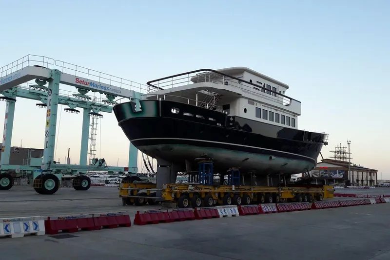 Svetlana (as Is) Yacht Photos Pics AvA Yachts Svetlana 2027 model on transport platform at Setur Marinas, Antalya.